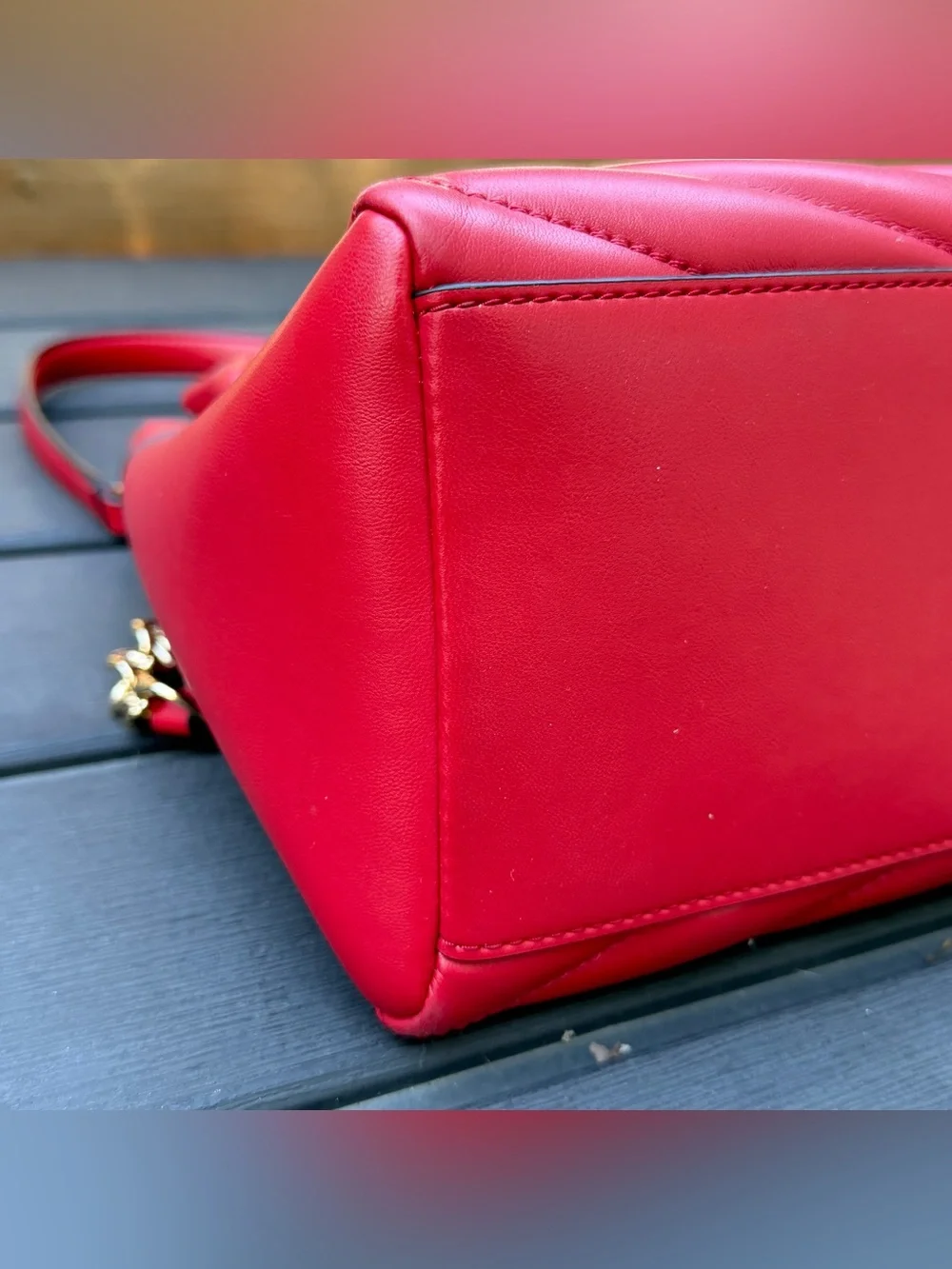 Michael Kors Whitney Medium Quilted Tote Red Gold Chain Shoulder Bag
